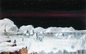 Første kommunikation med de indfødte i Boothia Felix, fra "Narrative of a Second Voyage in Search of a North-West Passage (1829-33)", af Sir John Ross (1777-1856), graveret af William Say (1768-1834) (litografi) af John (after) Ross