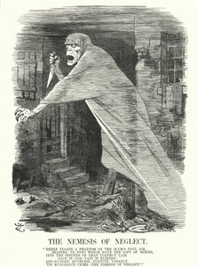 Punch tegneserie: The Nemesis of Neglect - fattigdom og kriminalitet i London på tidspunktet for Jack the Ripper-mordene (gravering)