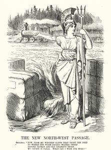 Punch tegneserie: The New North-West Passage - Canadian Pacific Railway (gravering) af John (after) Tenniel