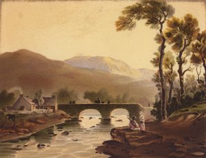 Beddgelert Bridge (farvelitografi) af John (after) Varley