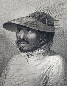 Portræt af en mand fra Oonalashka (eller Unalaska, Alaska, USA). Stik fra slutningen af det 18. århundrede af William Sharp () efter John Webber (1751-1793).