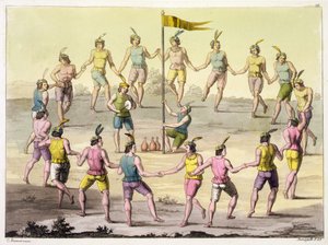 Chilenske indianere laver en ceremoniel dans (gravering) af John (after) White
