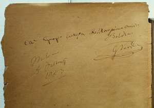 Autograferet dedikation af Giuseppe Verdi (1813-1901) til Giovanni Boldini (1842-1931) af Walter Charles Mills