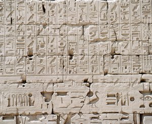 Egypten, Luxor Governorate, Karnak, Great Temple of Amon, Great Hypostyle Hall, Detail of Ydermur af Walter Charles Mills