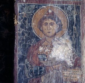 Helgenfigur, fresko i kirken i Kandanos, Kreta, Grækenland (foto) af Walter Charles Mills