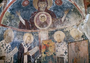 Fresker i den byzantinske kirke i Agios Georgios, Vathi, Kreta, Grækenland (foto) af Walter Charles Mills
