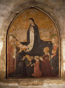 Italien, Milano, St Mary den Nådige Kirke, Tårnkapellet, Jomfru tilbeder barnet, fresco af Walter Charles Mills