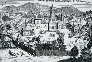 Kosakkerne ledet af Stepan Razin angreb Astrakhan fæstning i 1670, Rusland af Walter Charles Mills