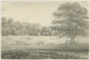 Hagley Hall: pen og vask tegning, 4. maj 1814 af John Allport