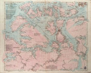Amerikas arktiske kyster fra Baffin Bay til Cape Bathurst, med angivelse af de kyster og floder, der blev udforsket af officererne på de forskellige britiske ekspeditioner mellem 1818 og 1859.