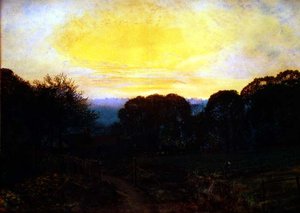 En gartner graver en kålplads ved solnedgang af John Atkinson Grimshaw