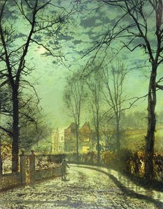 En månebelyst vej, 1800-tallet af John Atkinson Grimshaw