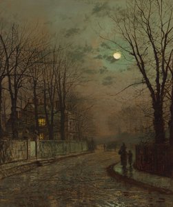 En våd vej, Knostrop, Yorkshire af John Atkinson Grimshaw, 1886 af John Atkinson Grimshaw