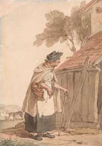 En gammel kvinde, der bærer en kurv af John Augustus Atkinson