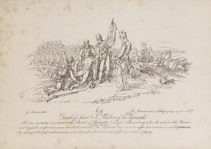 Oberstløjtnant William Millers død fra 1. garde i slaget ved Quatre Bas af John Augustus Atkinson
