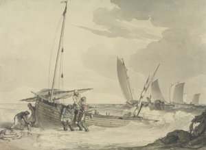 Fisherman putting out to Sea, ca. 1810 (wc med pen og blæk på papir) af John Augustus Atkinson