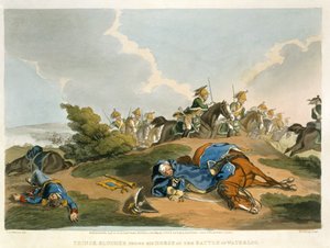 Prins Blucher under sin hest i slaget ved Waterloo, graveret af Matthew Dubourg (fl.1813-20) fra "Historic, Military and Naval Anecdotes", udgivet af Edward Orme (1774-c.1820) 1815 (akvaratint) af John Augustus Atkinson