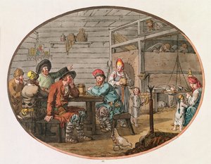 Russisk bondehytte, 1798 (håndfarvet radering)