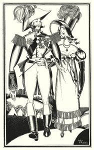 Illustration til Don Juan af Lord Byron: Medaljer, rang, bånd, blonder, broderi, skarlagen (litho) af John Austen