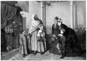 Præsentationen, engelske damer på besøg i et maurert hus, 1875