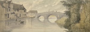 Hythe Bridge, Oxford, 1789 (akvarel over grafit på tre ark papir klistret på et større ark) af John Baptist Malchair