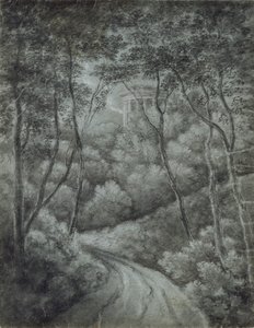 Landskab med en sti gennem en skov og et klassisk tempel, slutningen af det 18. århundrede. af John Baptist Malchair