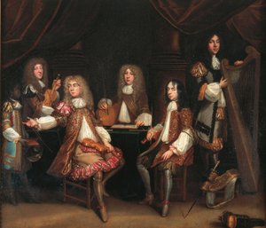 The Crimson Bedchamber, portrætgruppe af herrer med musikinstrumenter, som traditionelt siges at forestille Kong Charles II