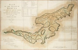Plan over øen Bequia fastlagt ved faktisk opmåling under ledelse af de ærede kommissærer for salg af jord på de afståede øer af John Byres Chief Surveyor 1776 af John Bayly