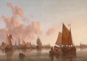 Sejlbåde og pramme på en hollandsk(?) flodmunding af John Berney Crome