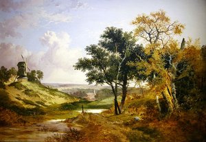 Landskab med en vindmølle (olie på lærred)