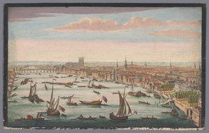 Udsigt over Themsen og City of London fra nordvest Den sydøstlige udsigt til Westminster fra Somerset House til Westminster Bridge (titel på objektet)