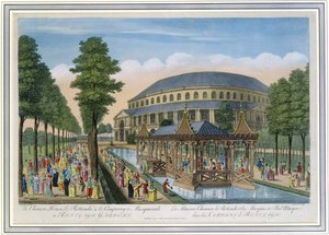 Det kinesiske hus, rotunden og selskabet i Masquerade i Ranelagh Gardens (farvet akvatint)