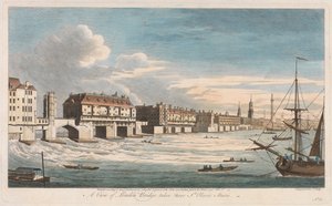 Udsigt over London Bridge set nær St. Olaves trapper af John Boydell