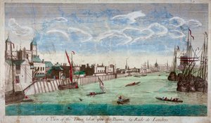 Udsigt over Tower of London med både på Themsen, 1751