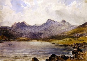 I nærheden af Llyn Crafrant, Wales (akvarel på papir) af John Brett