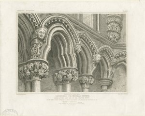 Interiør af Lichfield Cathedral - Arches in Chapter House: gravering, nd [c 1819] (print)