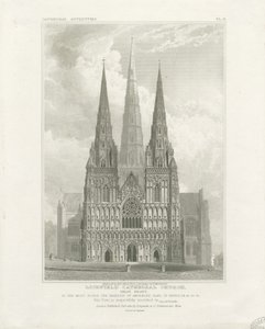 Lichfield Cathedral - Vestfronten: gravering, nd [c 1820]
