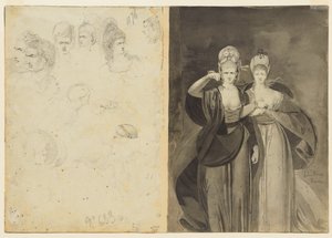 Skitser af hoveder verso, venstre, Two Women verso, højre, ca. 1770-1775.