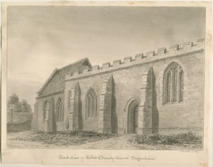 Abbots Bromley Church: sepia tegning af John Buckler