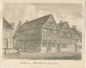 Abbots Bromley Old Houses: sepia drawing, 1839dani af John Buckler