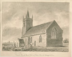 Acton Trussell Church: sepia-tegning, 1841 af John Buckler