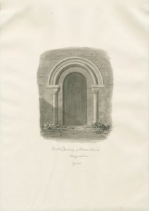 Alrewas Kirke - Norddøråbning: sepia tegning af John Buckler