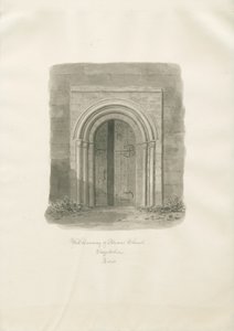 Alrewas Kirke - West Doorway: sepia tegning af John Buckler