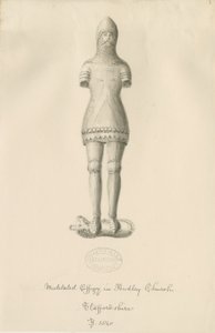 Audley Monuments - "Audley Knight": sepia tegning, 1840 af John Buckler