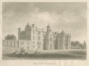 Beaudesert Hall og Park: sepia tegning af John Buckler