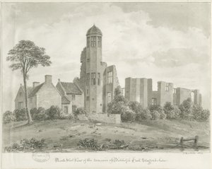 Biddulph Hall (gammel): sepia tegning af John Buckler