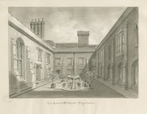 Blithfield Hall - Gårdhave: sepia tegning af John Buckler