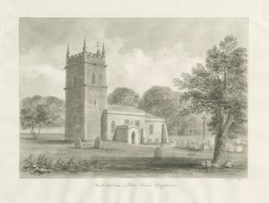 Blore Kirke: sepia tegning, 1847 af John Buckler