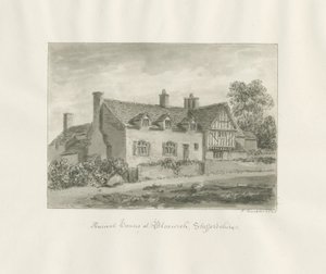 Bloxwich - gammelt hus: sepia tegning