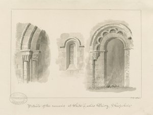 Brewood - Whiteladies Priory (Ruin): sepia tegning af John Buckler